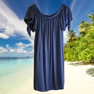 One Love  Las Angeles medium blue short sleeve lined cotton casual spring dress